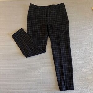 Akris Black Grey Windowpane Plaid Wool Women'sTrousers Slim Tapered  Size 10